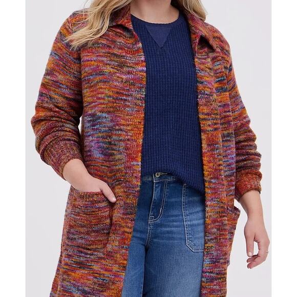 Torrid Acrylic Open Front Shawl Duster Spacedye Plus Size 1 1X Multicolor Long - Picture 1 of 7